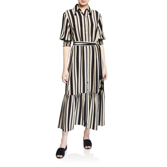 Figue Dresses & Skirts - Figue Indiana Striped Shirtdress Midi Size Small Silk